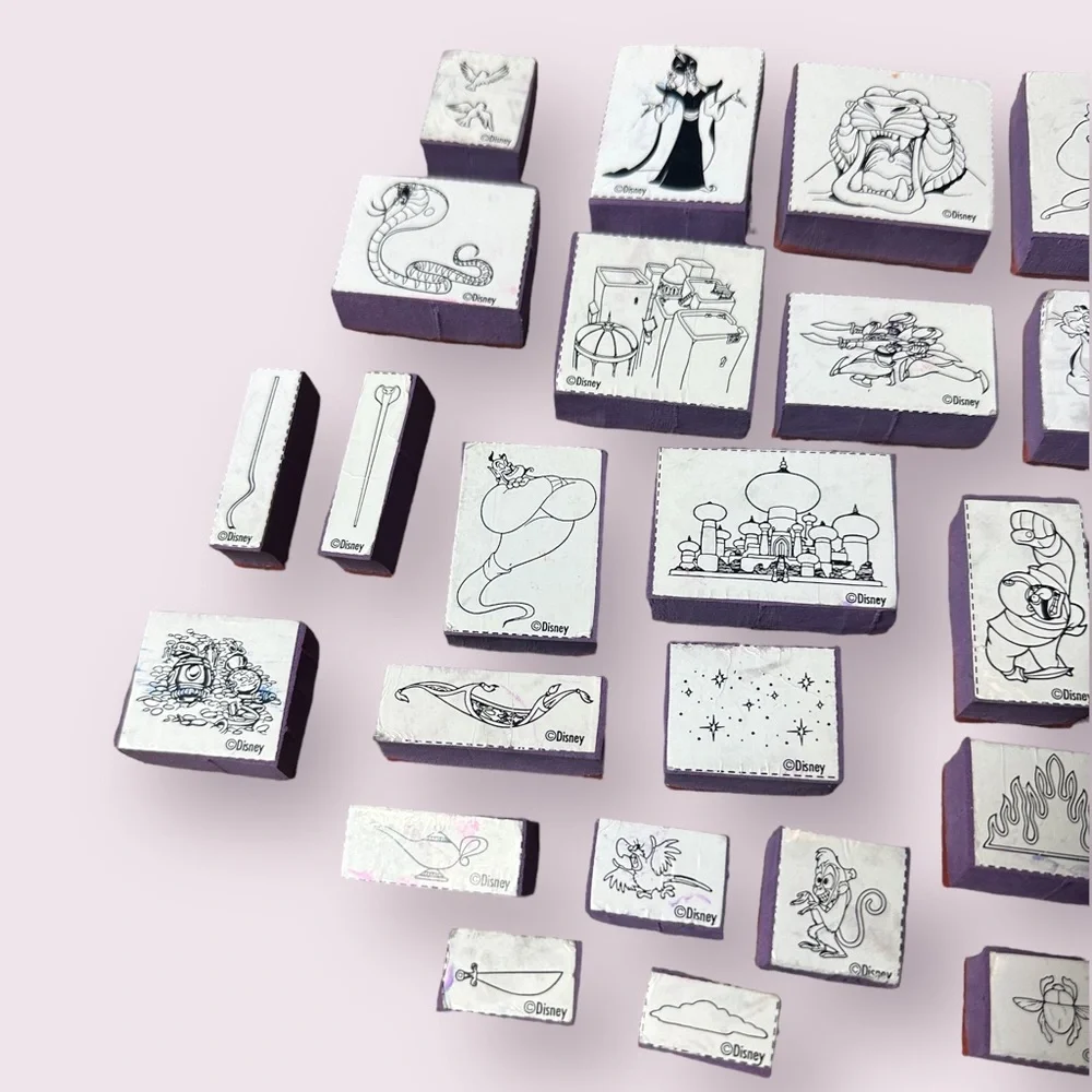 Large Set Of 34 Disney Aladdin Rubber Stamps Jasmine Jafar The Genie Rajah